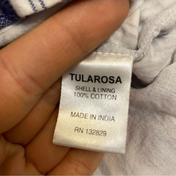 Tularose Revolve blue stripe frayed shirt blouse short sleeve crop coastal top S - Picture 6 of 8